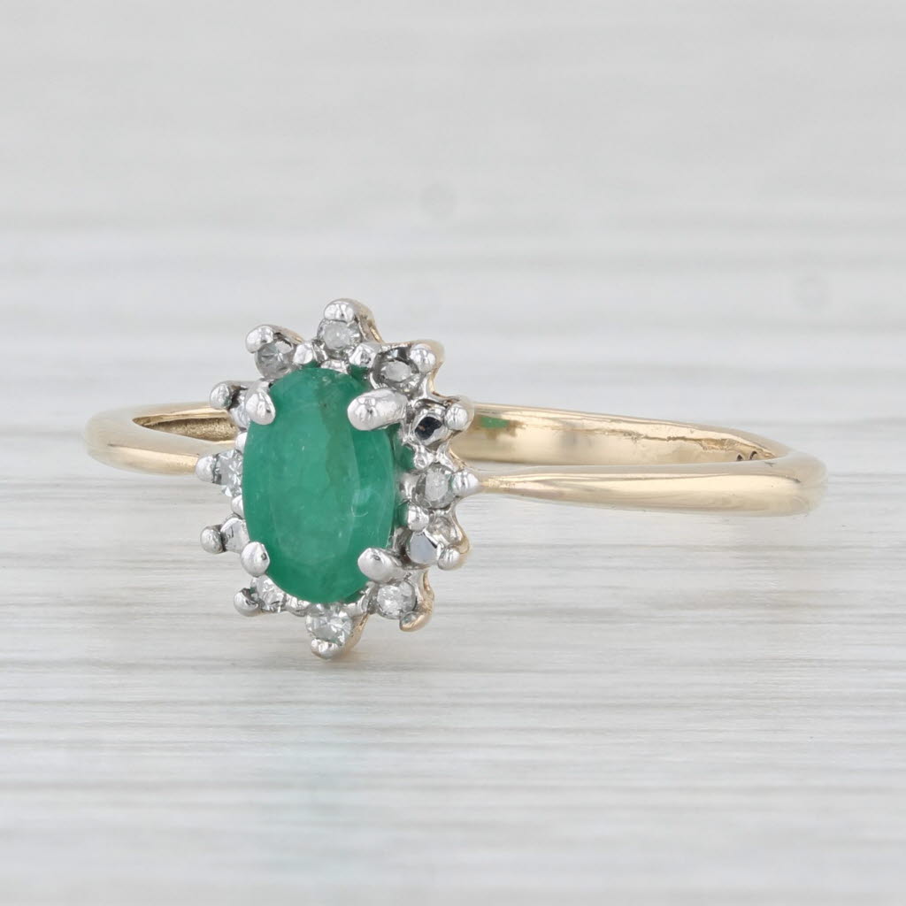 Light Gray 0.50ct Oval Emerald Ring 10k Yellow Gold Size 7.25 Diamond Accents