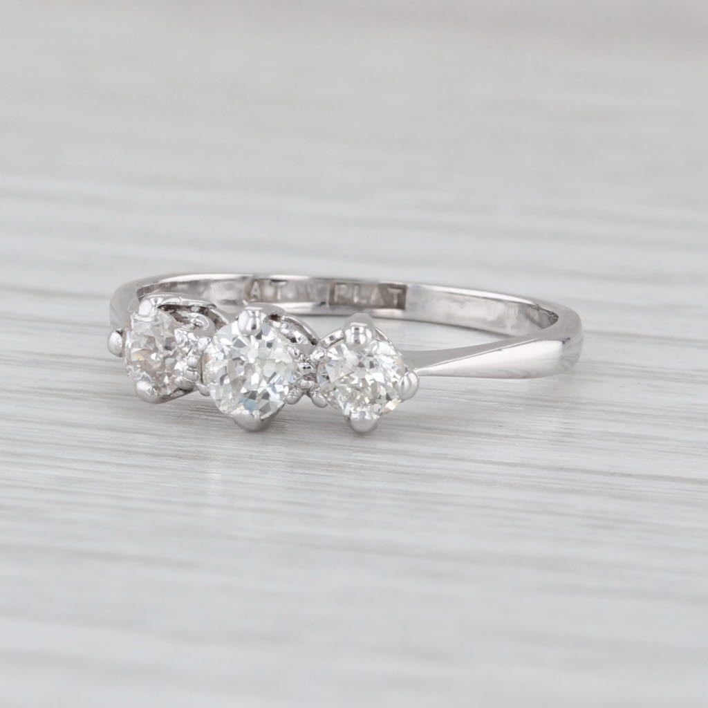 Antique 3-Stone 0.56ctw Diamond Ring Platinum Size 7.5 Engagement Anniversary