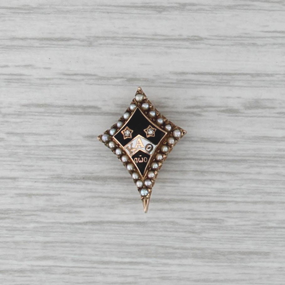 Kappa Alpha Theta Pin 10k Gold Pearls Diamond Stars Vintage Sorority Badge