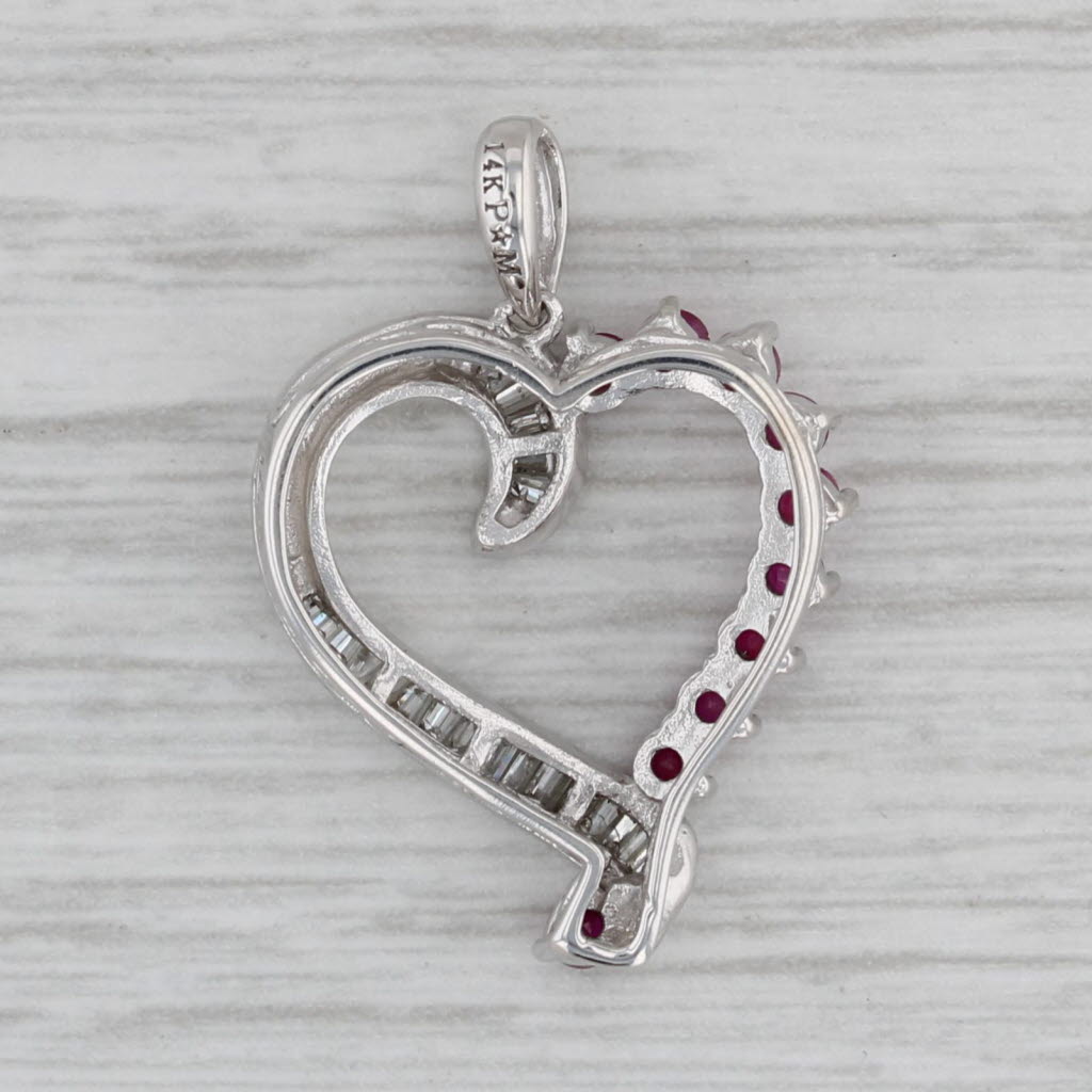 Gray 0.58ctw Ruby Diamond Open Heart Pendant 14k White Gold Drop