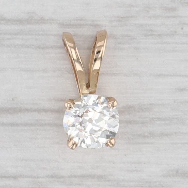 Small 0.42ct Diamond Solitaire Pendant 14k Yellow Gold Old European Cut