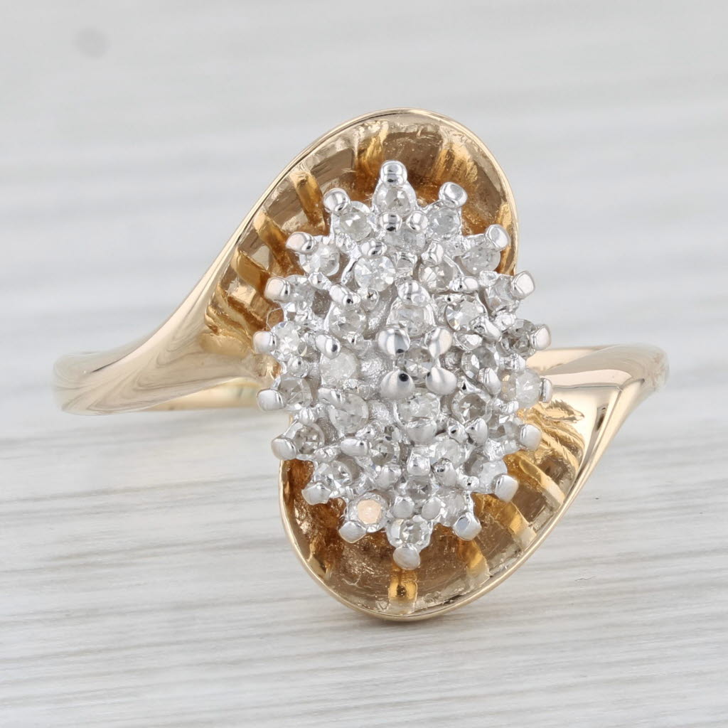 Light Gray 0.20ctw Diamond Cluster Ring 10k Yellow Gold Size 8.75 Bypass