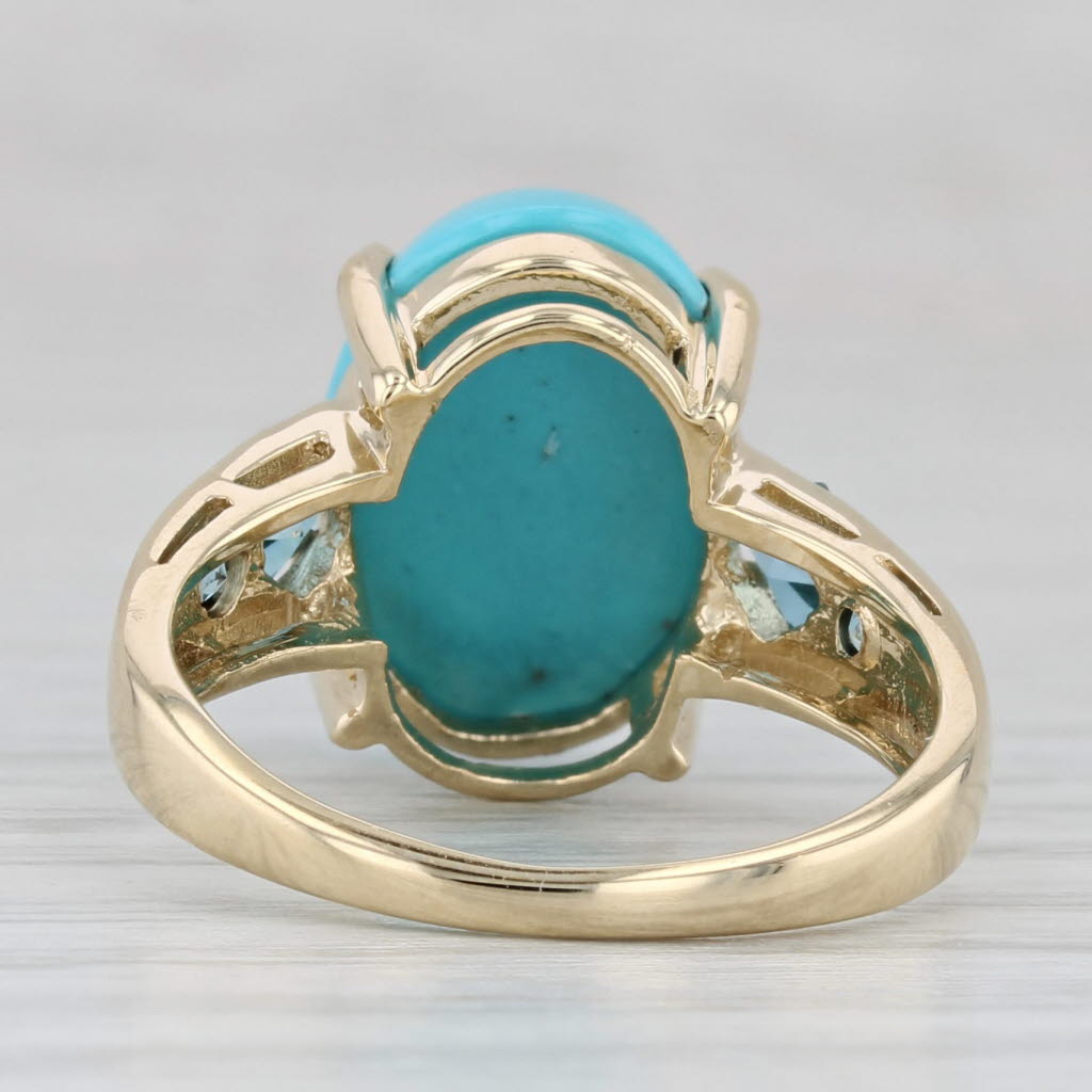 Gray Oval Cabochon Simulated Turquoise Blue Topaz Ring 14k Yellow Gold Size 7