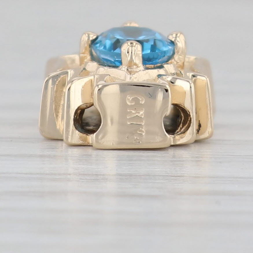 Light Gray 1ct Blue Topaz Slide Charm 14k Yellow Gold Vintage Goldman Kobler