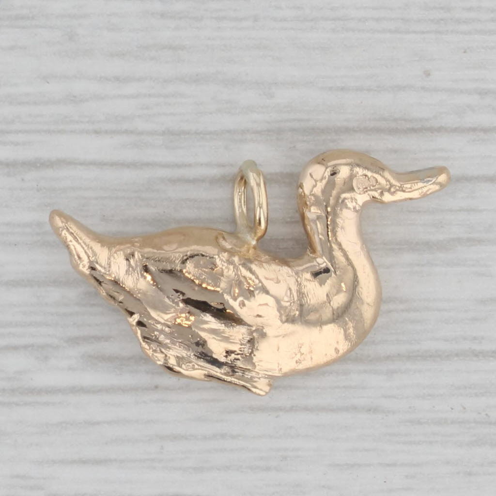 Gray Vintage Duck Charm 14k Yellow Gold 3D Figural Pendant