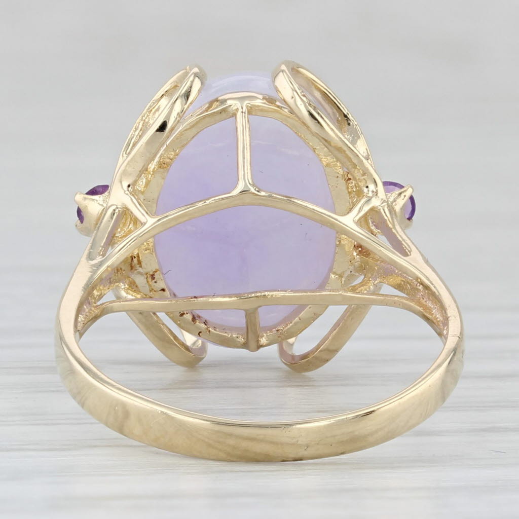 Gray Lavender Jadeite Jade Amethyst Ring 14k Yellow Gold Size 7.25