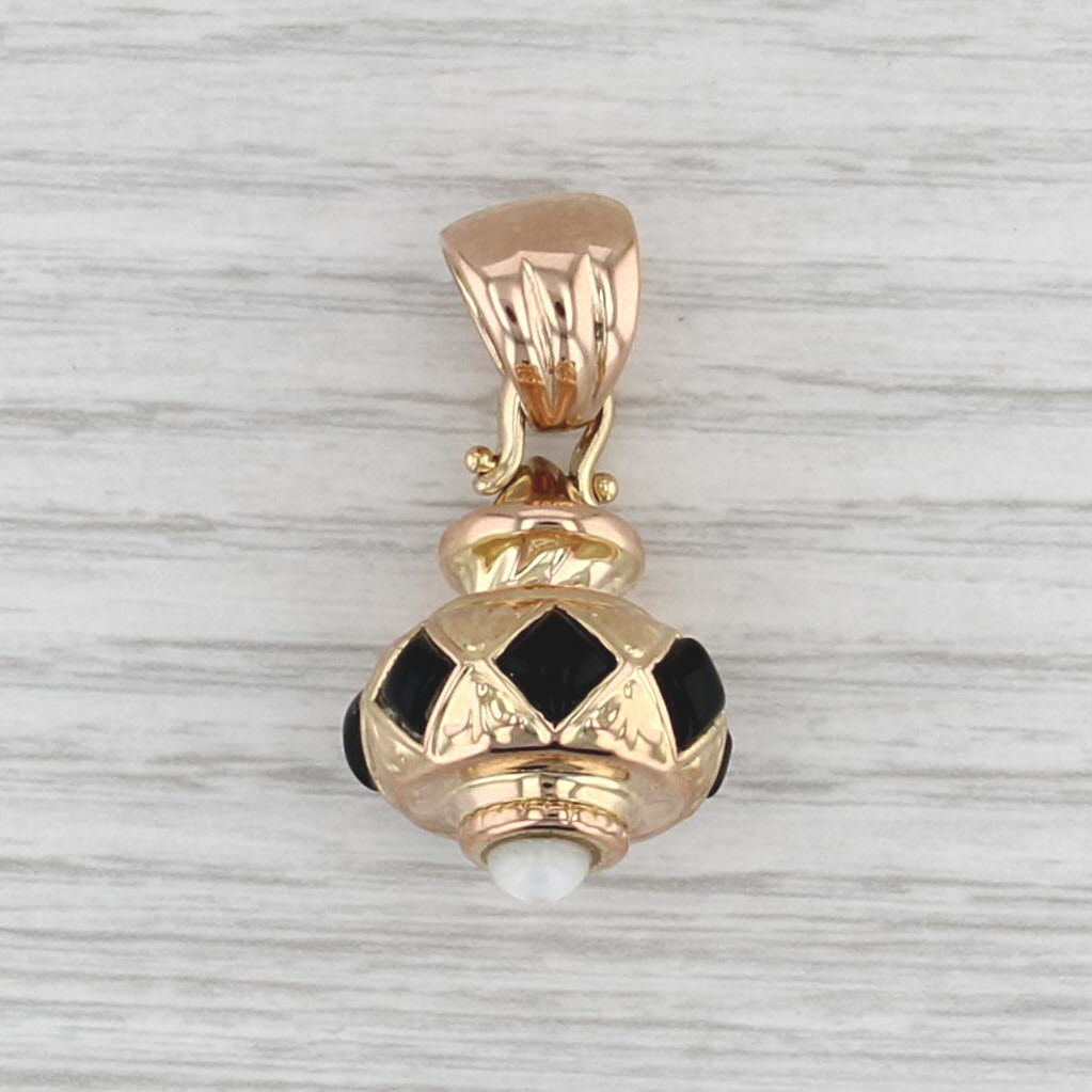 Onyx Mother of Pearl Pendant 14k Rose Yellow Gold Statement