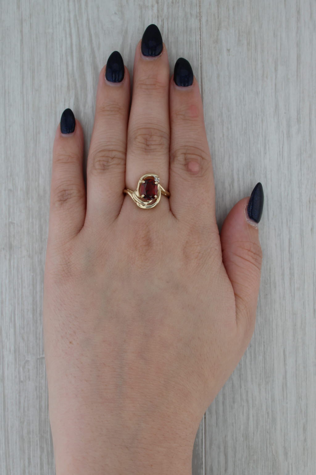 1.98ct Oval Garnet Diamond Ring 14k Yellow Gold Size 7.5 Bypass