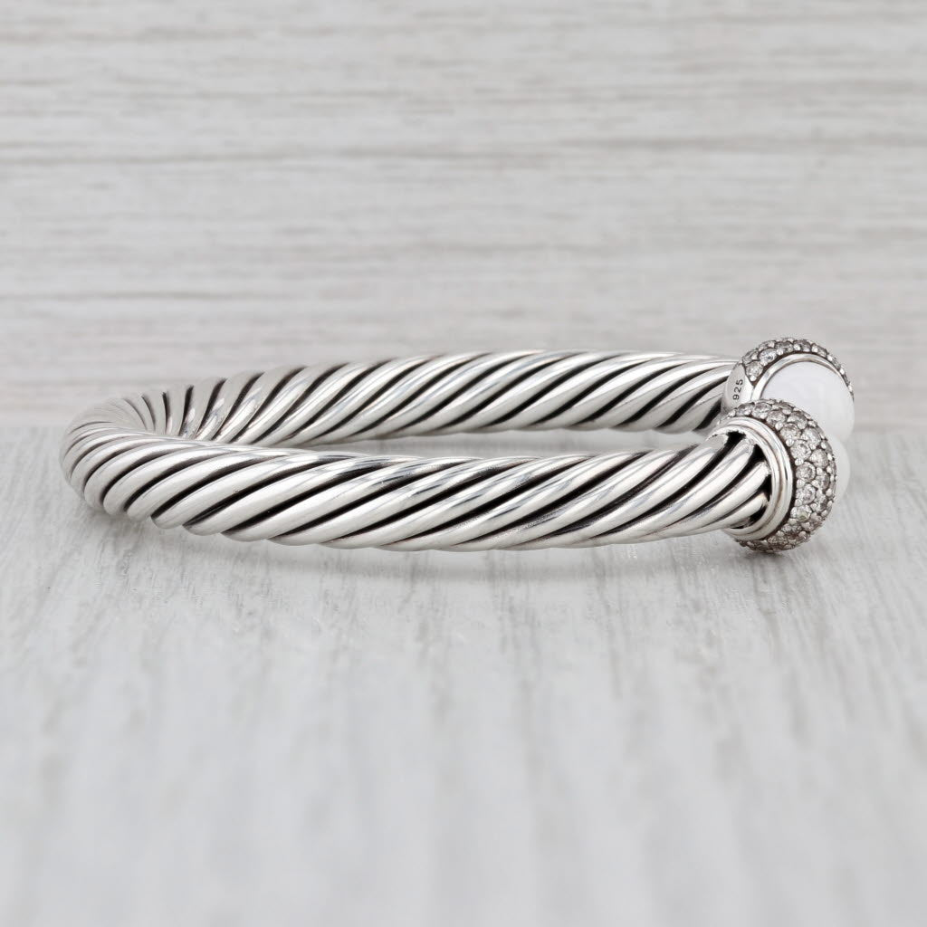 Yurman 1.40ctw Diamond White Agate Cuff Bracelet w/ Pouch Sterling Silver 6.5"