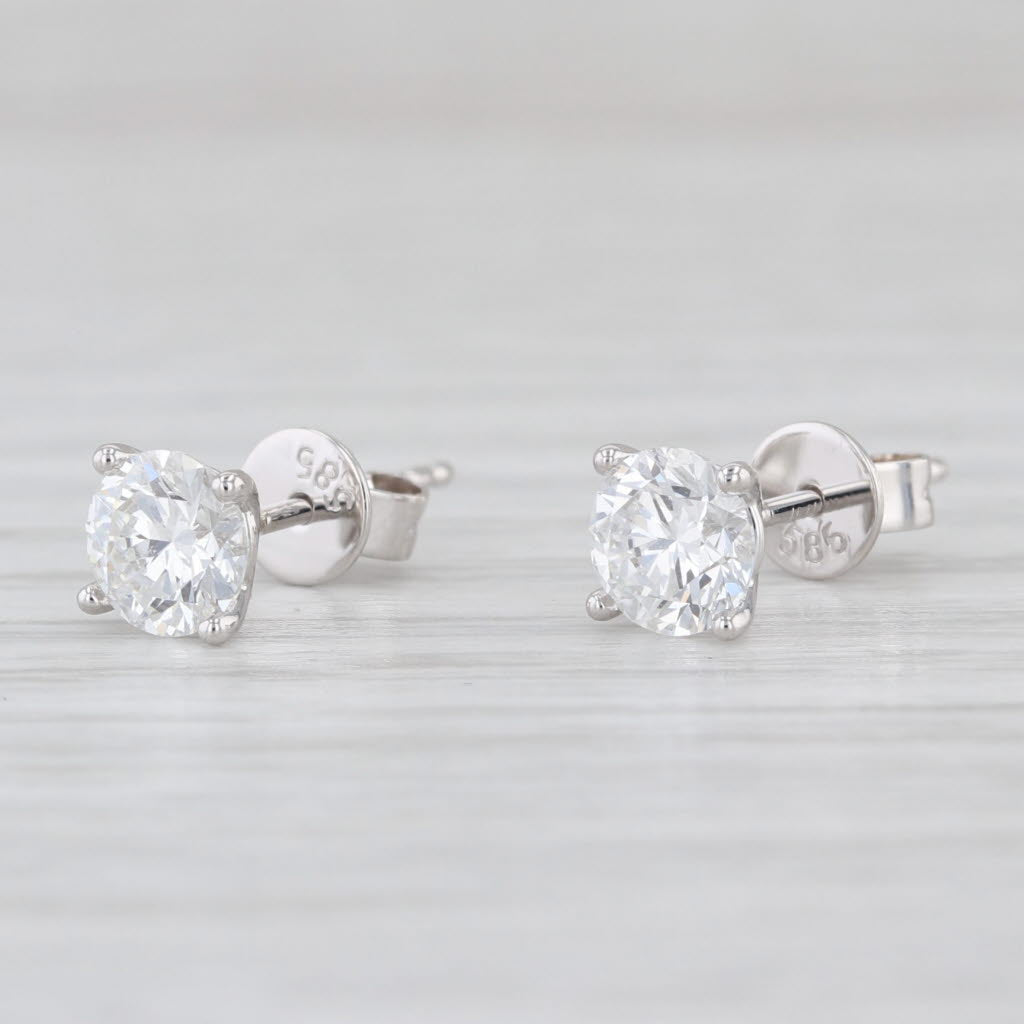 New 1.13ctw Round Lab Grown Diamond Stud Earrings 14k White Gold Studs