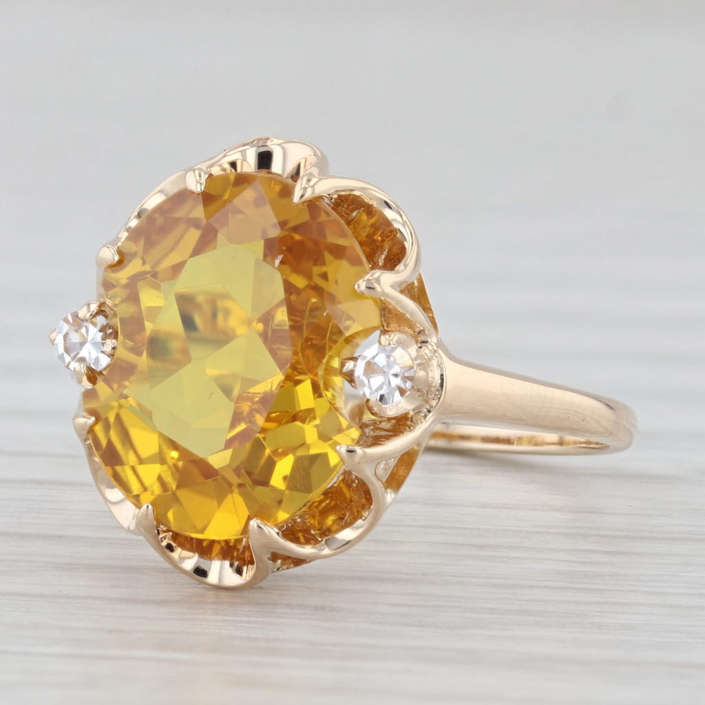 Light Gray 3.47ct Oval Lab Created Yellow Sapphire Ring 10k Yellow Gold Size 6.25