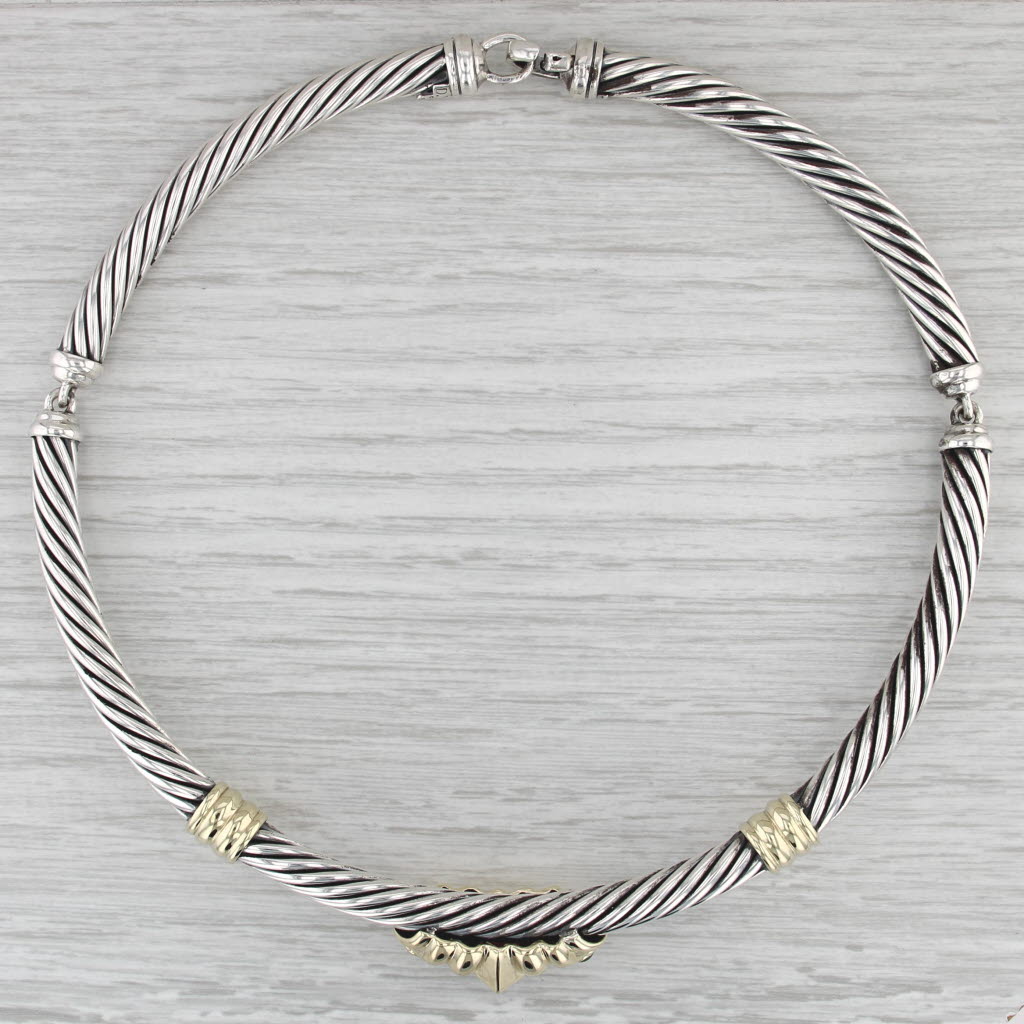 David Yurman Renaissance Collar Necklace Sterling Silver 14k Gold Garnet