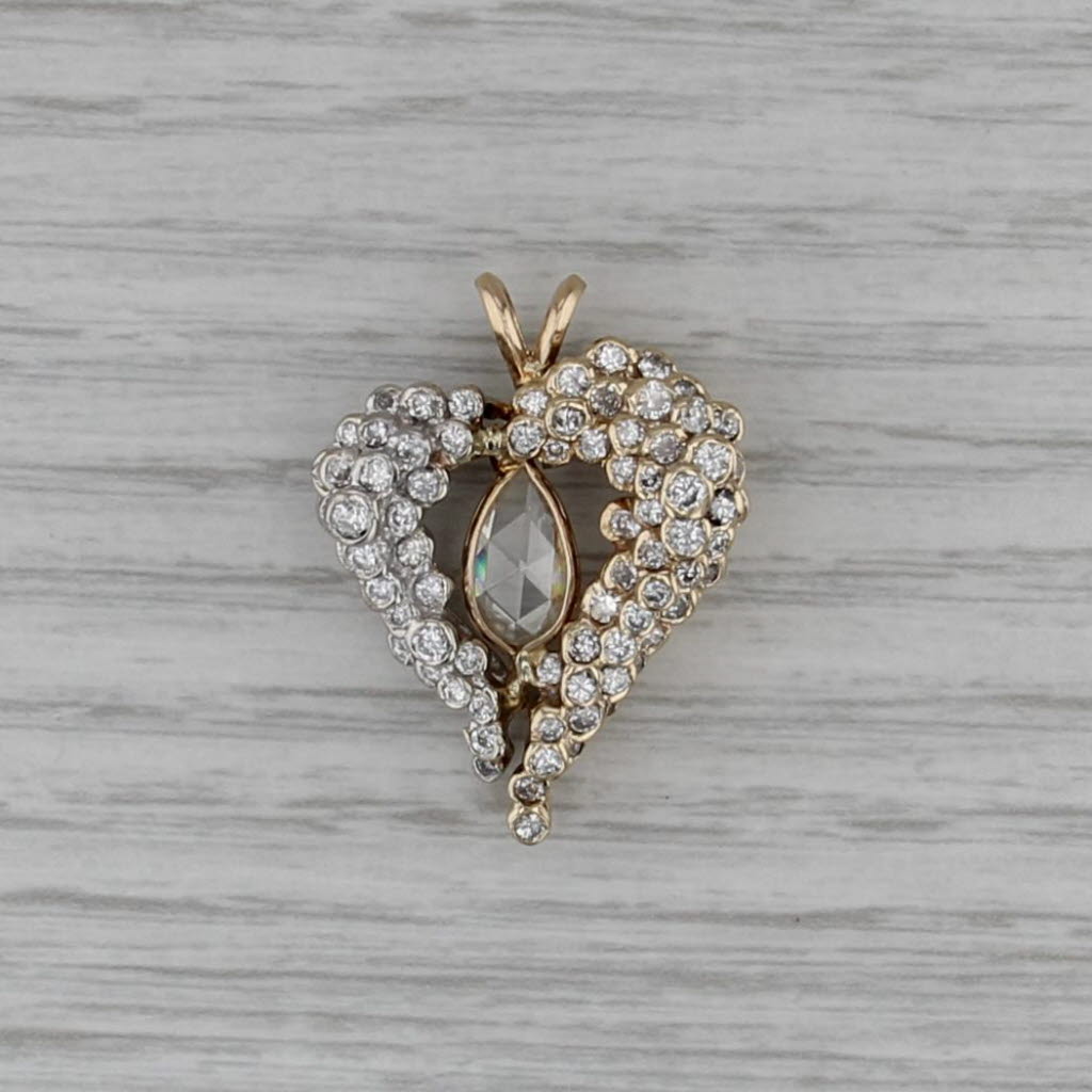 1.40ctw Diamond Abstract Heart Pendant 14k Yellow White Gold Statement