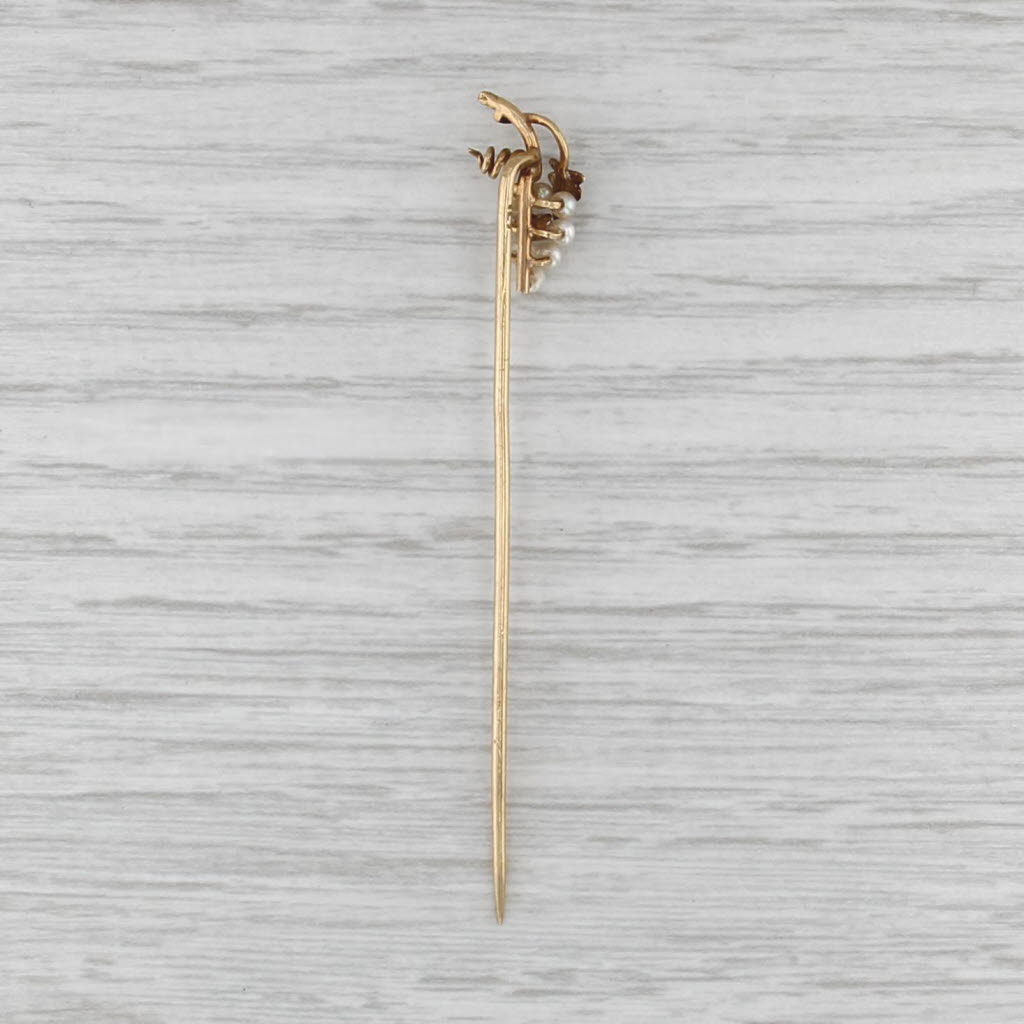 Antique Diamond Pearl Grape Bunch Stickpin 14k Yellow Gold
