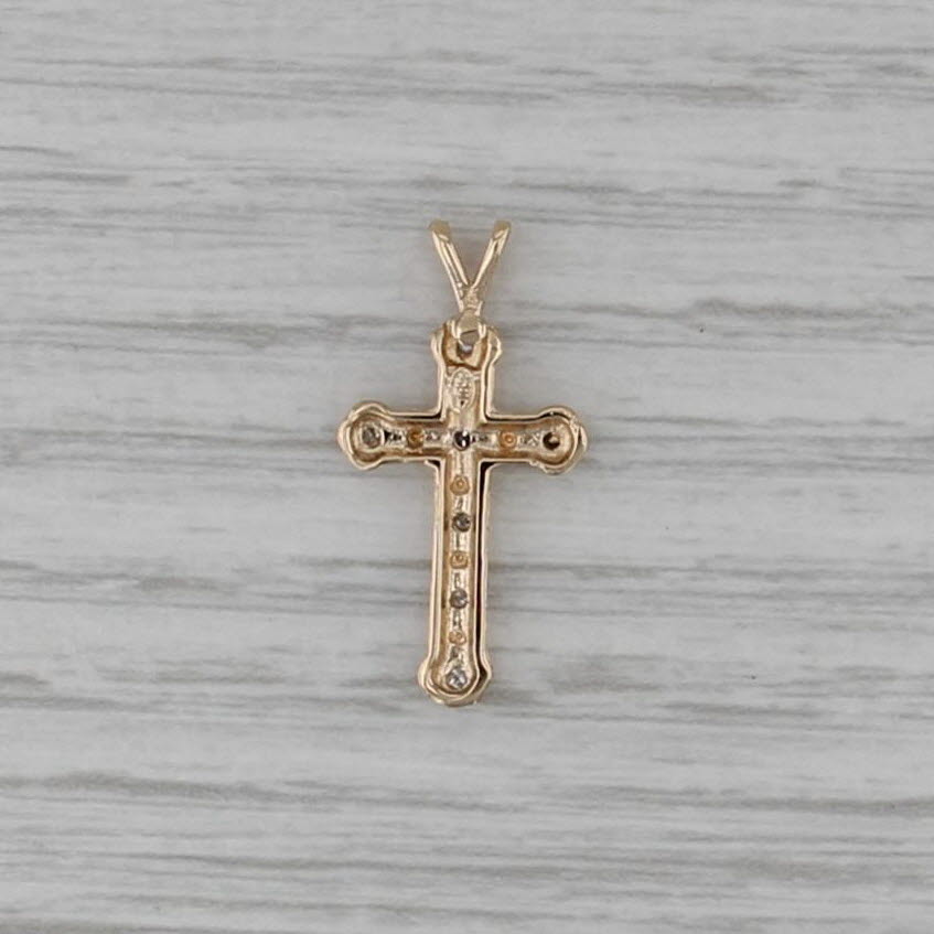 Diamond Cross Pendant 14k Yellow Gold Small Drop