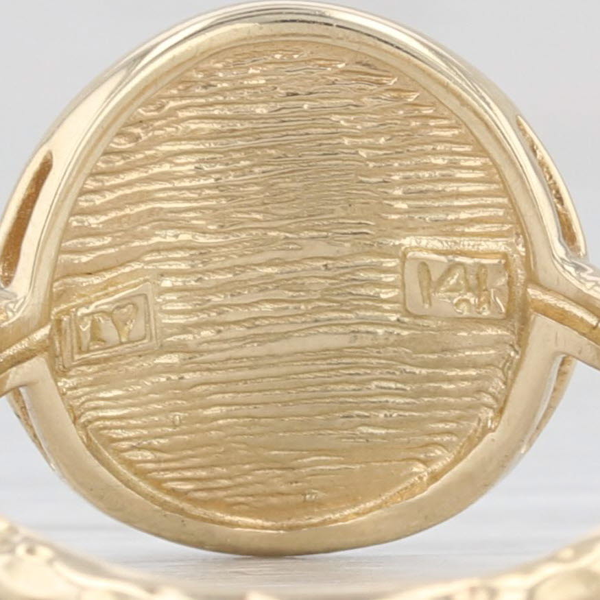 Orange Enamel Flower Signet Ring 14k Yellow Gold Size 7.5