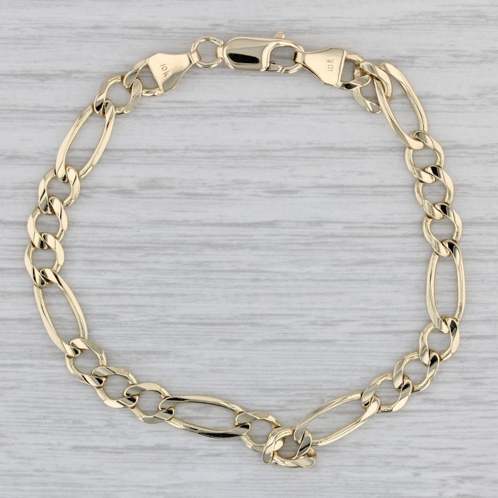 Gray Figaro Chain Bracelet 10k Yellow Gold 8" 6.2mm