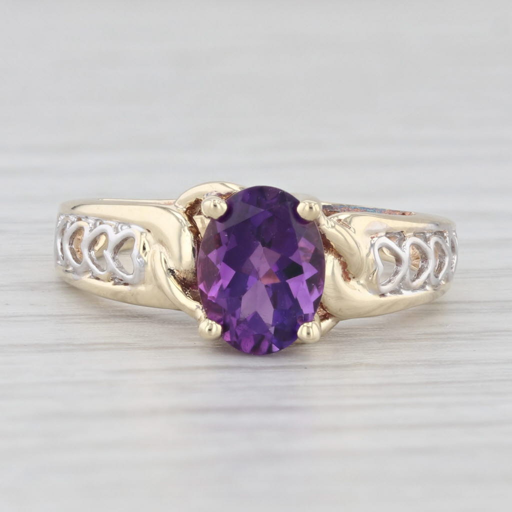 Light Gray 1.10ctw Oval Amethyst Solitaire Ring 10k Yellow White Gold Sz 6.5 Heart Accents