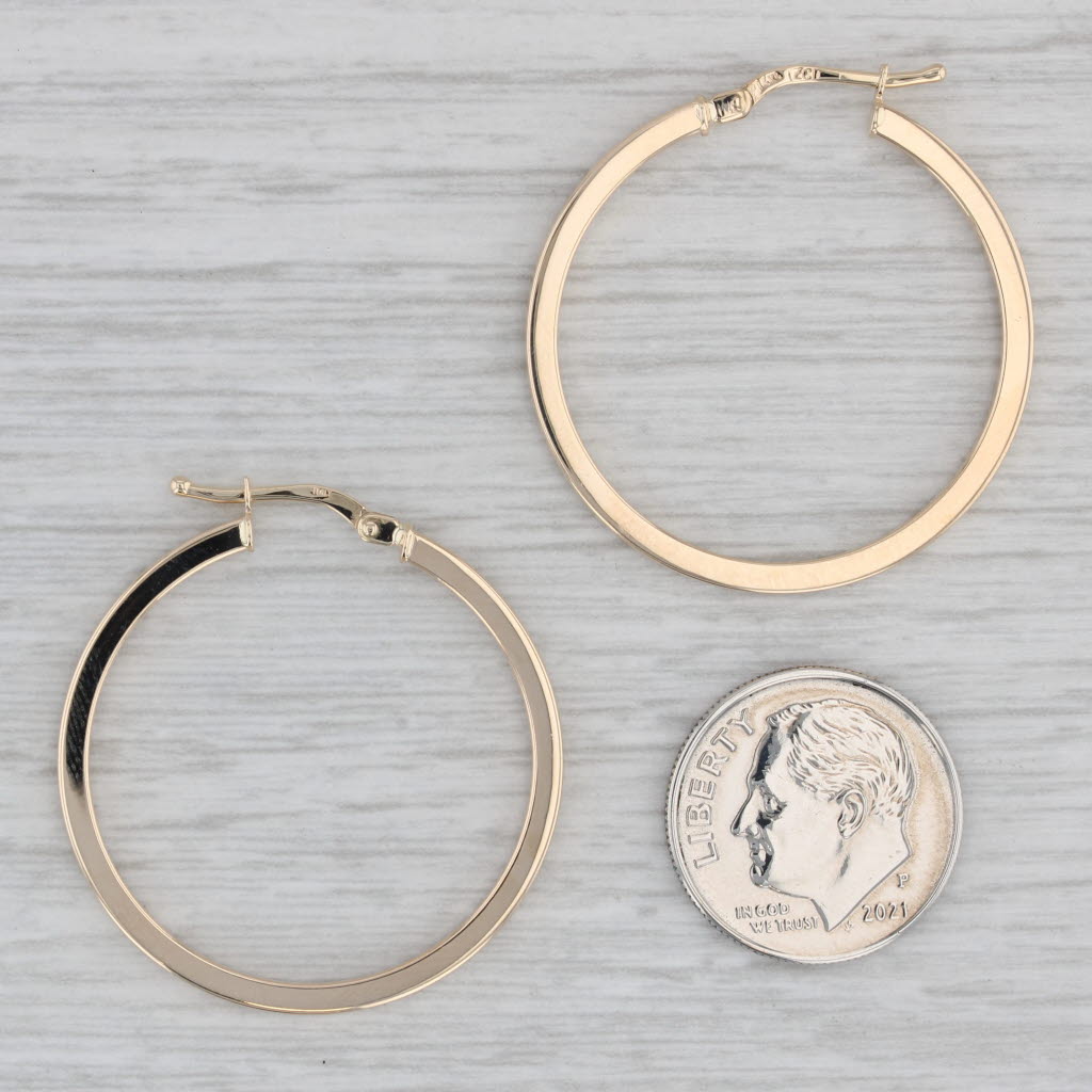 Gray New Round Hoop Earrings 14k Yellow Gold Snap Top Pierced Hoops