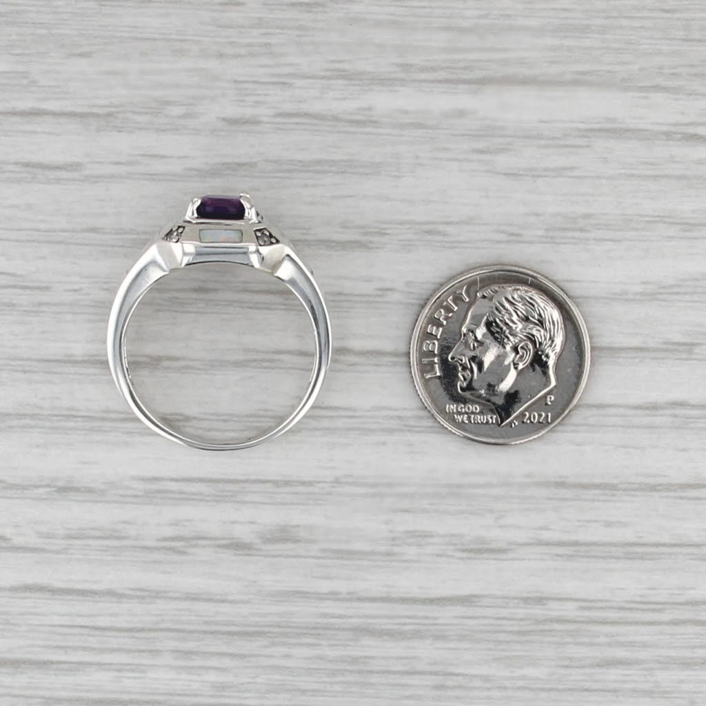 0.70ctw Amethyst Opal Inlay Cubic Zirconia Sterling Silver Size 8.25