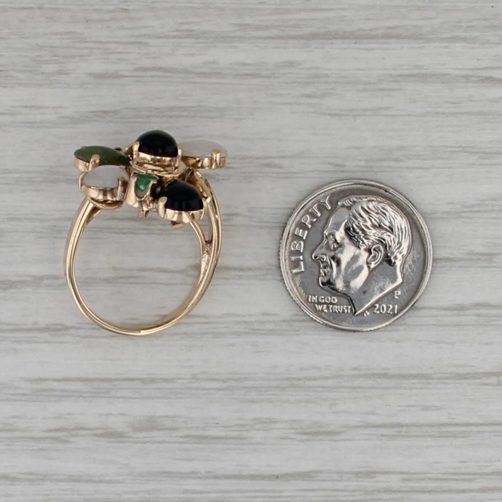 Jade Emerald Onyx Cabochon Cocktail Ring 14k Yellow Gold Size 4