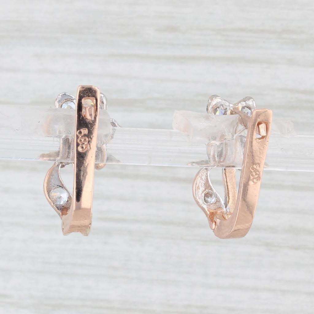 Light Gray Cubic Zirconia Flower Drop Earrings 14k Rose Gold Lever Backs