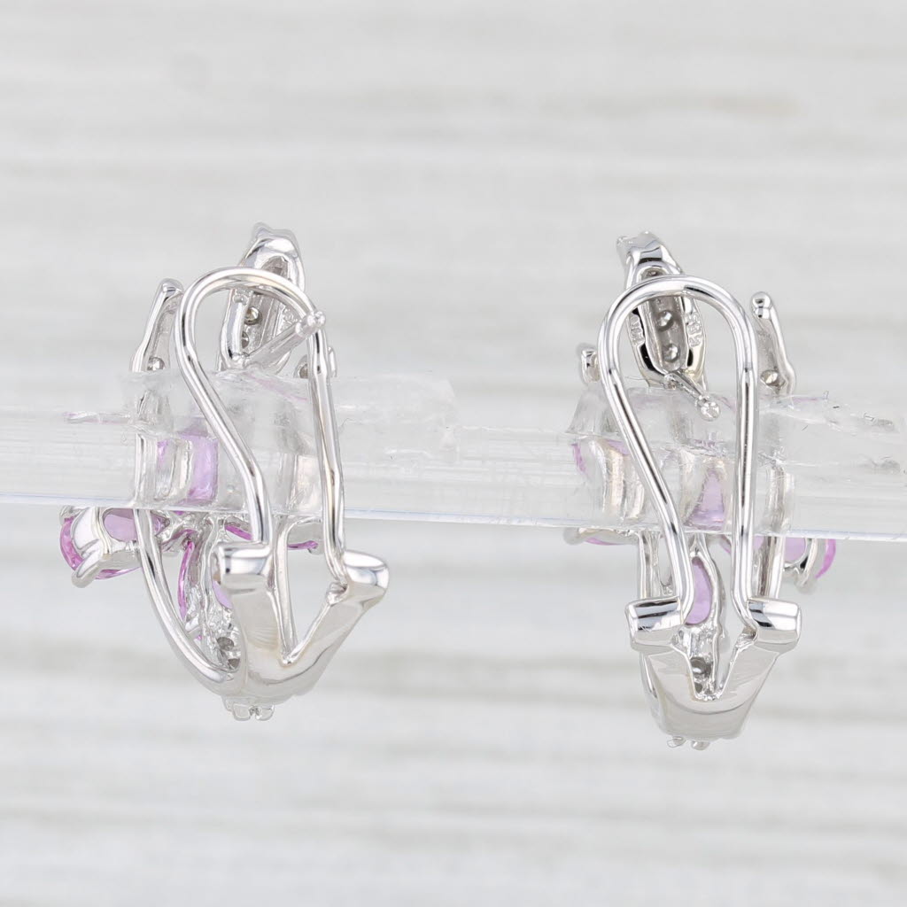 Light Gray 2ctw Pink Sapphires Diamond Flower Drop 14k White Gold Dangles