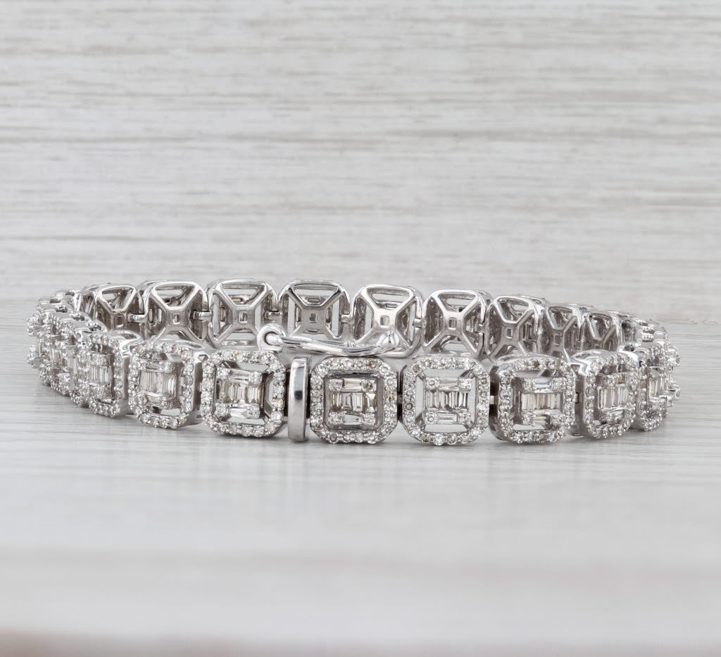 Light Gray 4.05ctw Diamond Halos Tennis Bracelet 10k White Gold 7.75" 7.8mm