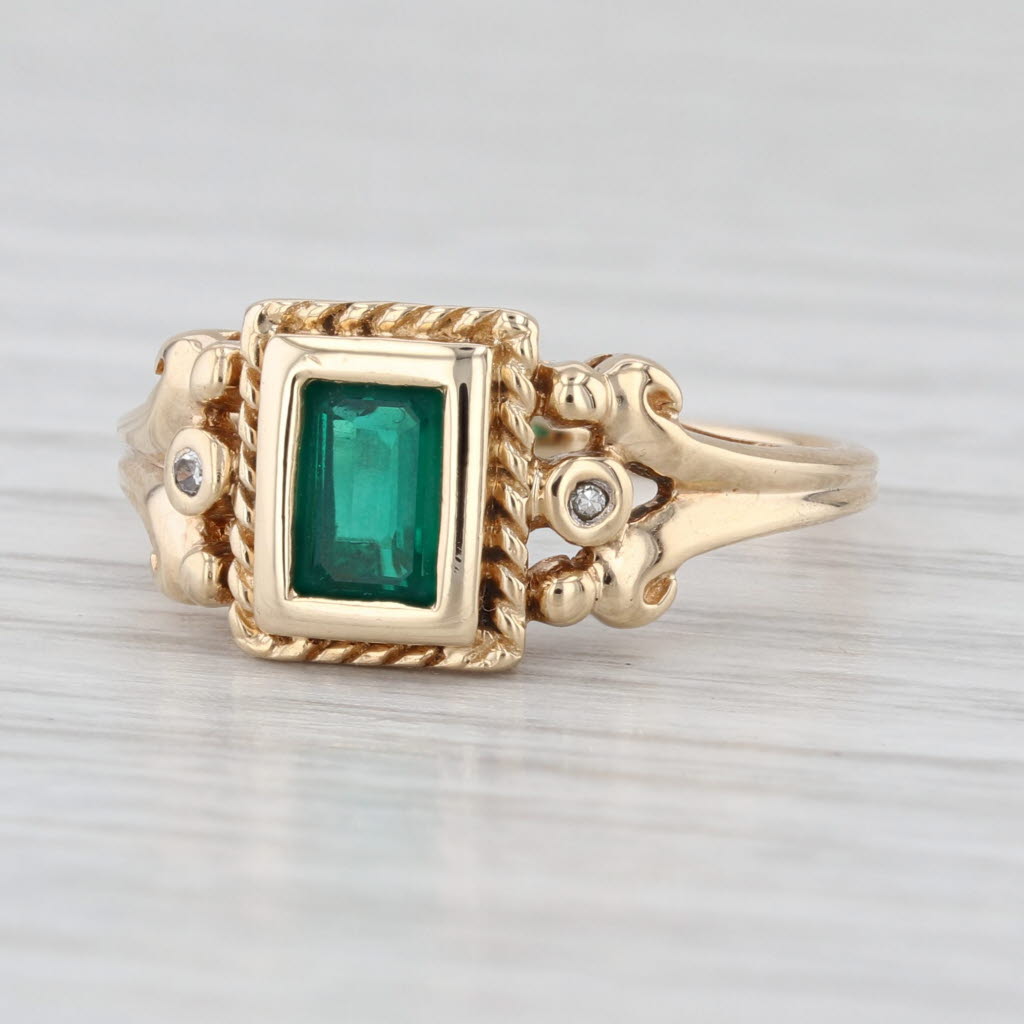 Vintage 0.50ct Lab Created Emerald Diamond Ring 10k Yellow Gold Size 6