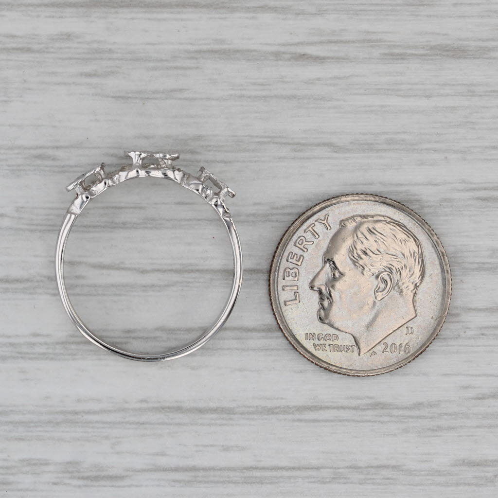 Gray Shimmering Rayed Hearts Ring 14k White Gold Size 6.25 Stackable