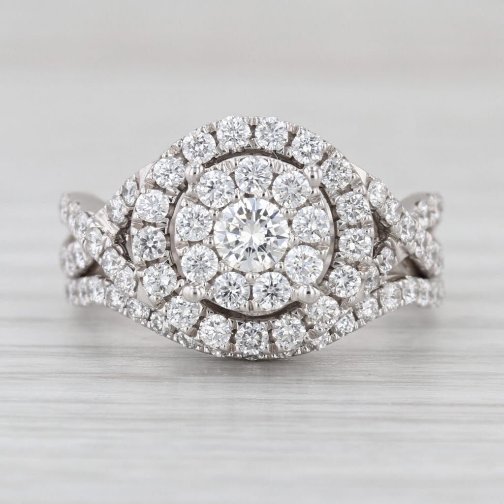 1.28ctw Round Diamond Halo Engagement Ring Wedding Band Set 14k Gold Size 7