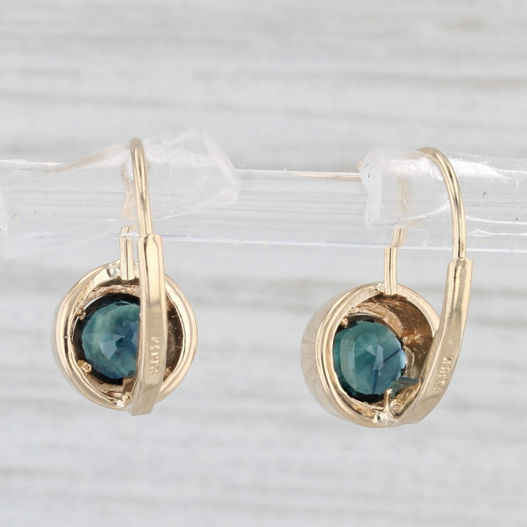 Light Gray 0.80ctw Round Sapphire Dangle Earrings 14k Yellow Gold Lever Back Drops