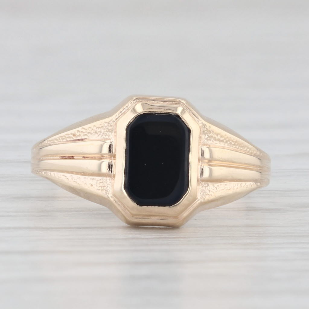 Light Gray Onyx Solitaire Signet Ring 10k Yellow Gold Size 5.75 Vintage