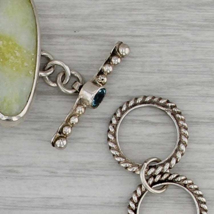 The Dreamers Topaz Prehnite Glass Statement Bracelet Sterling Silver Toggle 7"