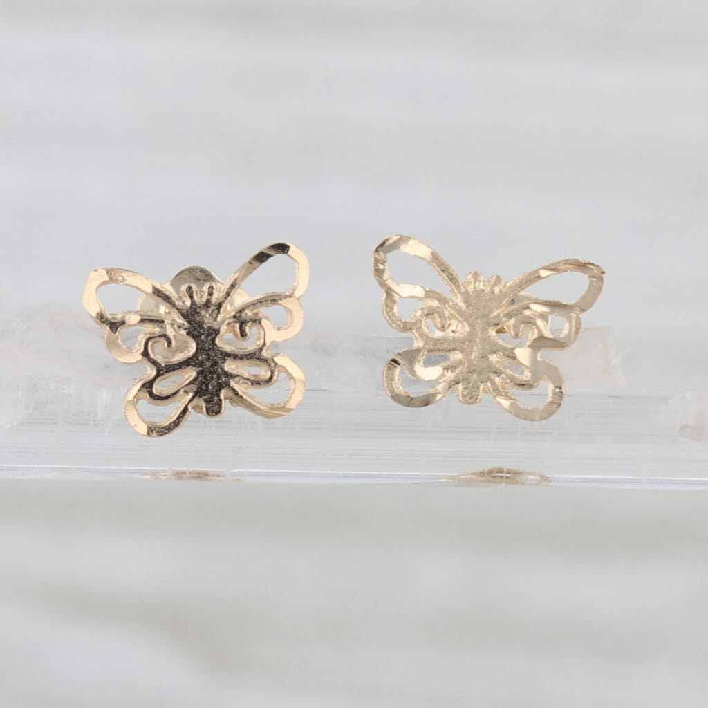 Detailed Little Butterfly Earrings 14k Yellow Gold Small Studs