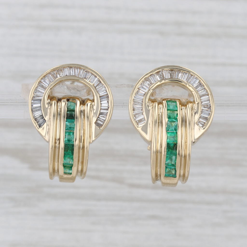 1.14ctw Emerald Diamond J-Hook Earrings 14k Yellow Gold Omega Backs