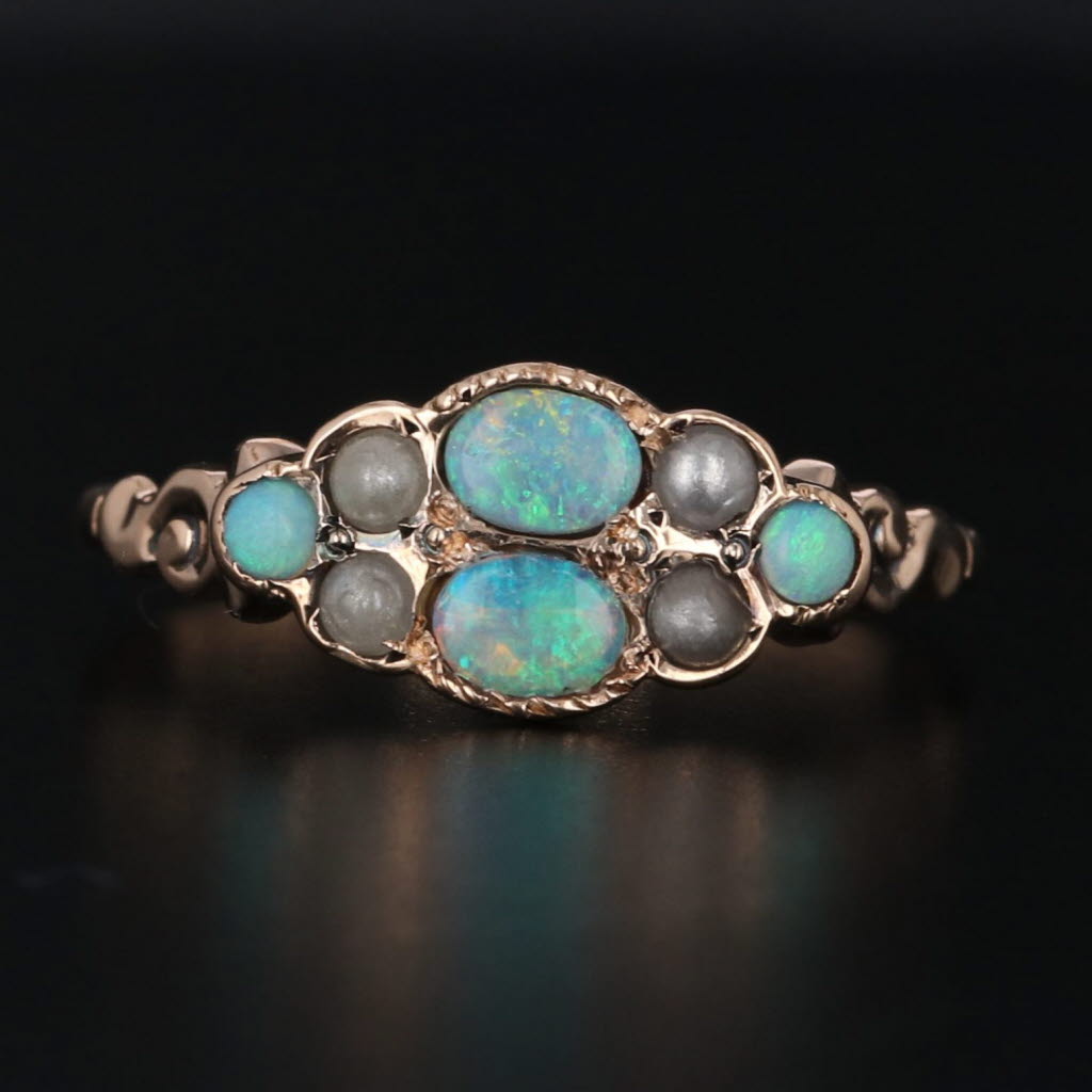 Black Victorian Pearl Opal Ring 10k Yellow Gold Size 7.25 Antique Jewelry