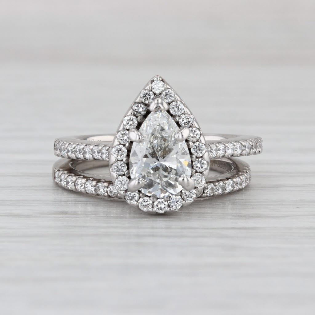 Gabriel EGL Pear Diamond Halo Engagement Ring Wedding Band Bridal Set 18k Gold