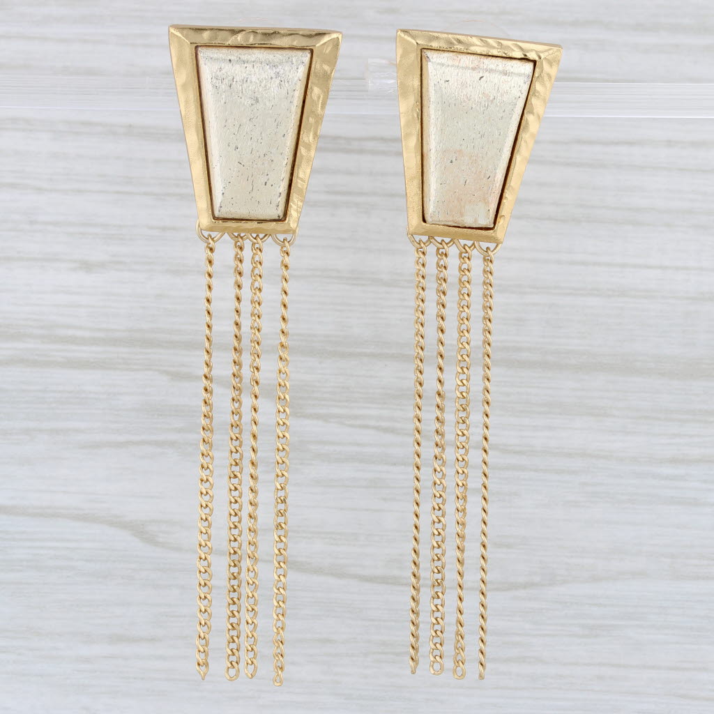 Light Gray New Stephanie Kantis Statement Fringe Dangle Earrings 2-Toned 24k Gold Plated