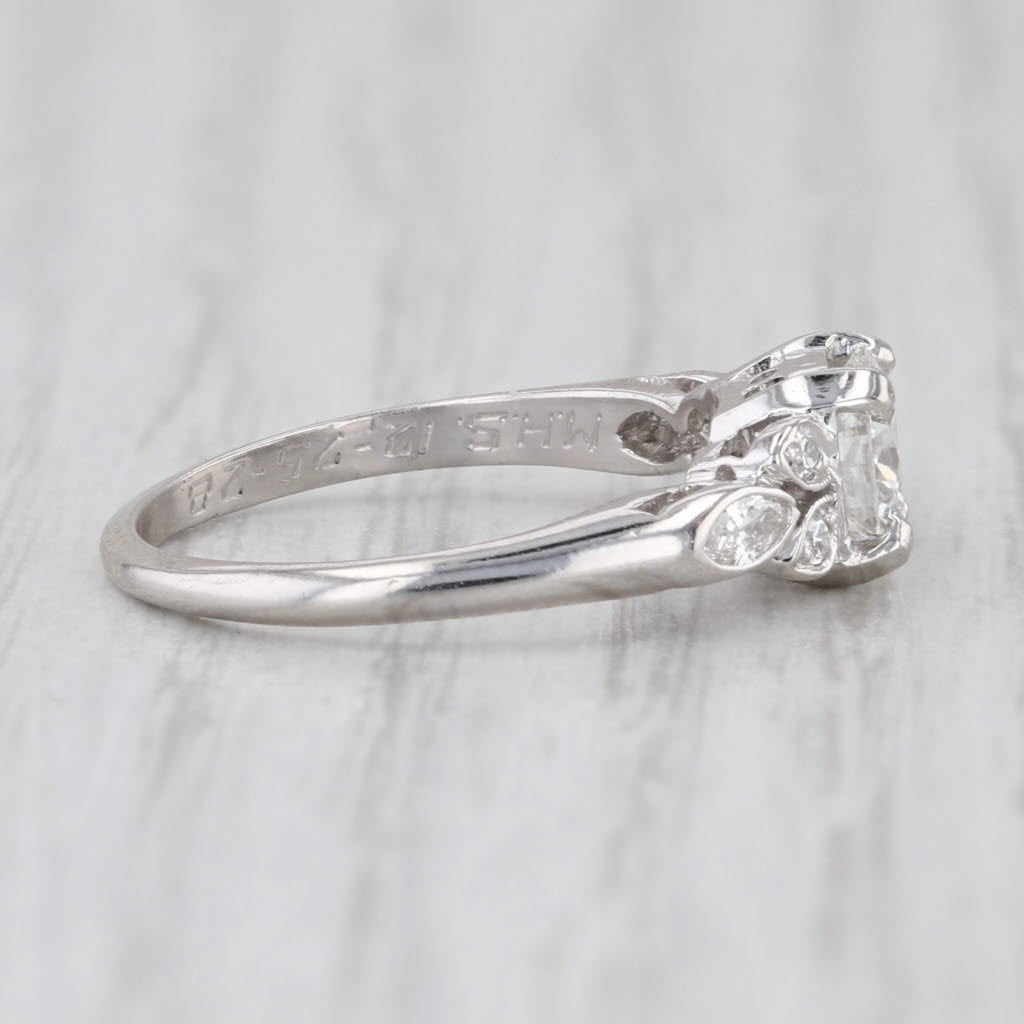 Vintage GIA 1ctw Round Diamond Engagement Ring 900 Platinum Size 6 Engraved