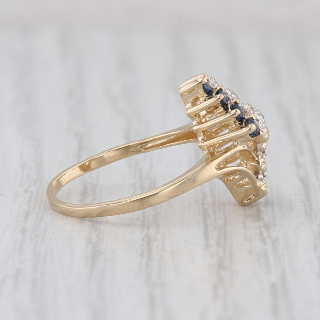 0.38ctw Blue Sapphire Diamond Bypass Ring 14k Yellow Gold Size 6.75