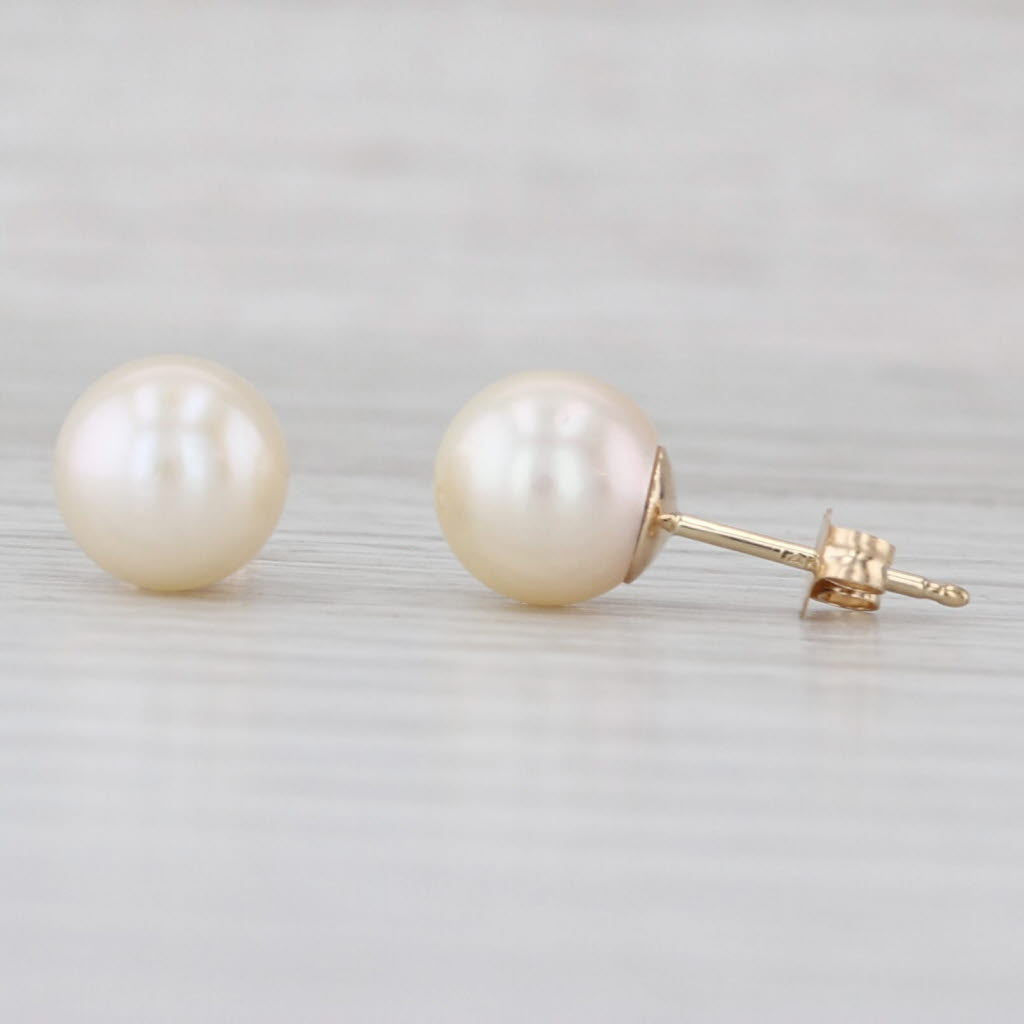 Cultured Pearl Bead Stud Earrings 14k Yellow Gold 6.6mm