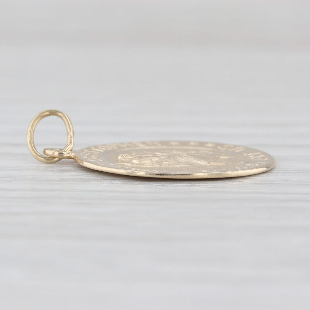 Saint Christopher Protect Us Charm 14k Yellow Gold Pendant Catholic Token