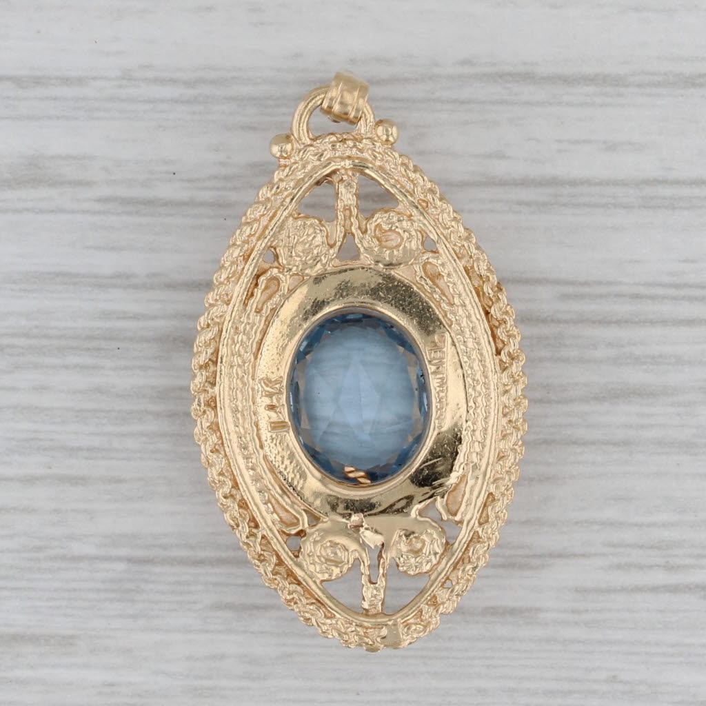 Gray Vintage Lab Created Spinel Baroque Pearl Ornate Pendant 14k Yellow Gold