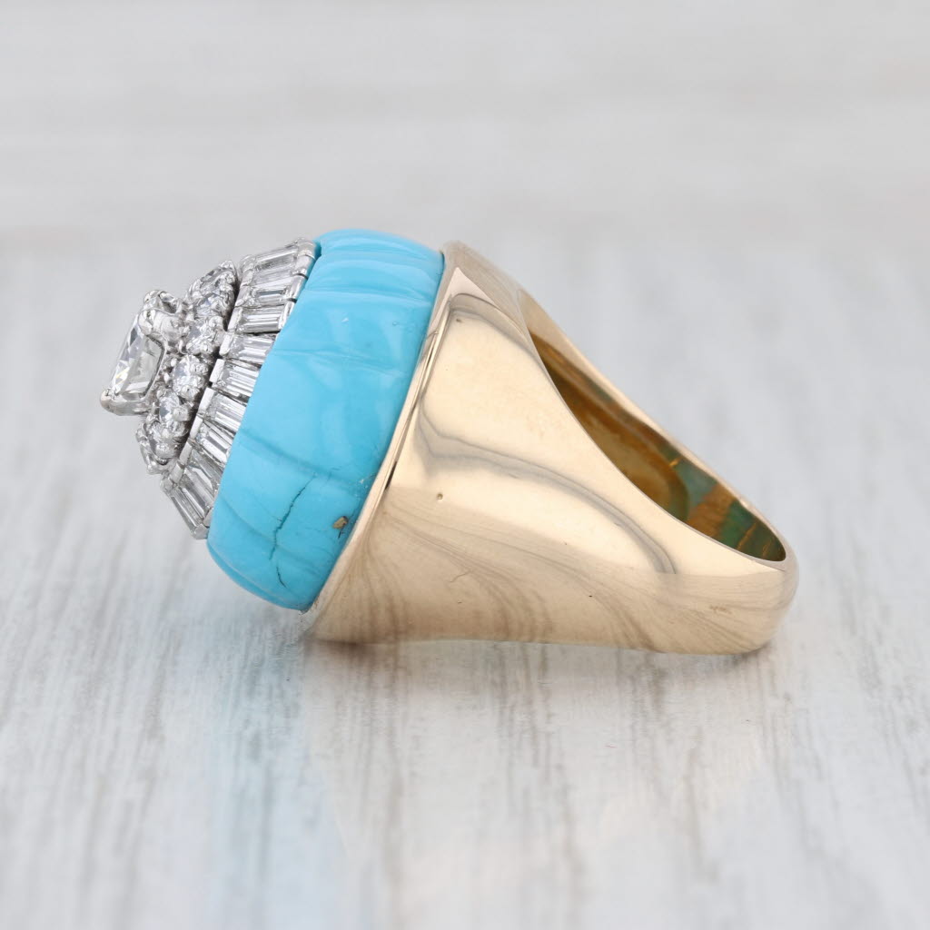 GIA 2.32ctw Diamond Turquoise Cocktail Ring 14k White Gold Size 7.25
