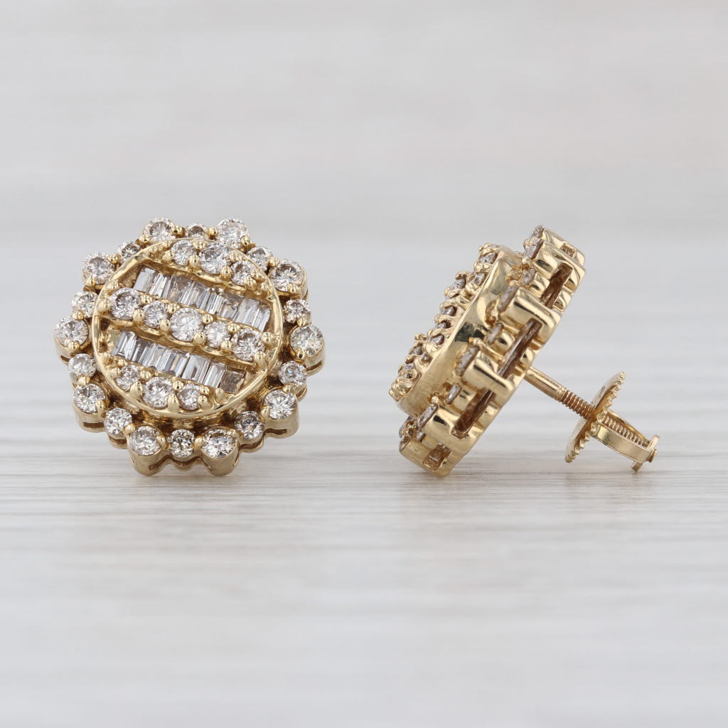 1.81ctw Diamond Flower Statement Stud Earrings 10k Yellow Gold Screw Back Studs