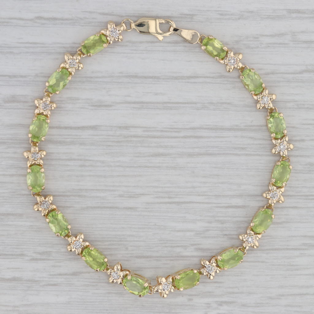 Gray 7.10ctw Peridot Diamond Tennis Bracelet 14k Yellow Gold 7" 5.3mm