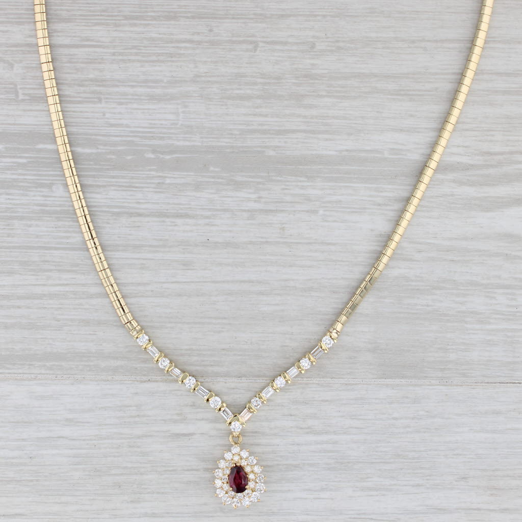 Gray 3.31ctw Ruby Diamond Halo Teardrop Pendant Necklace 14k Gold 17" Omega Chain