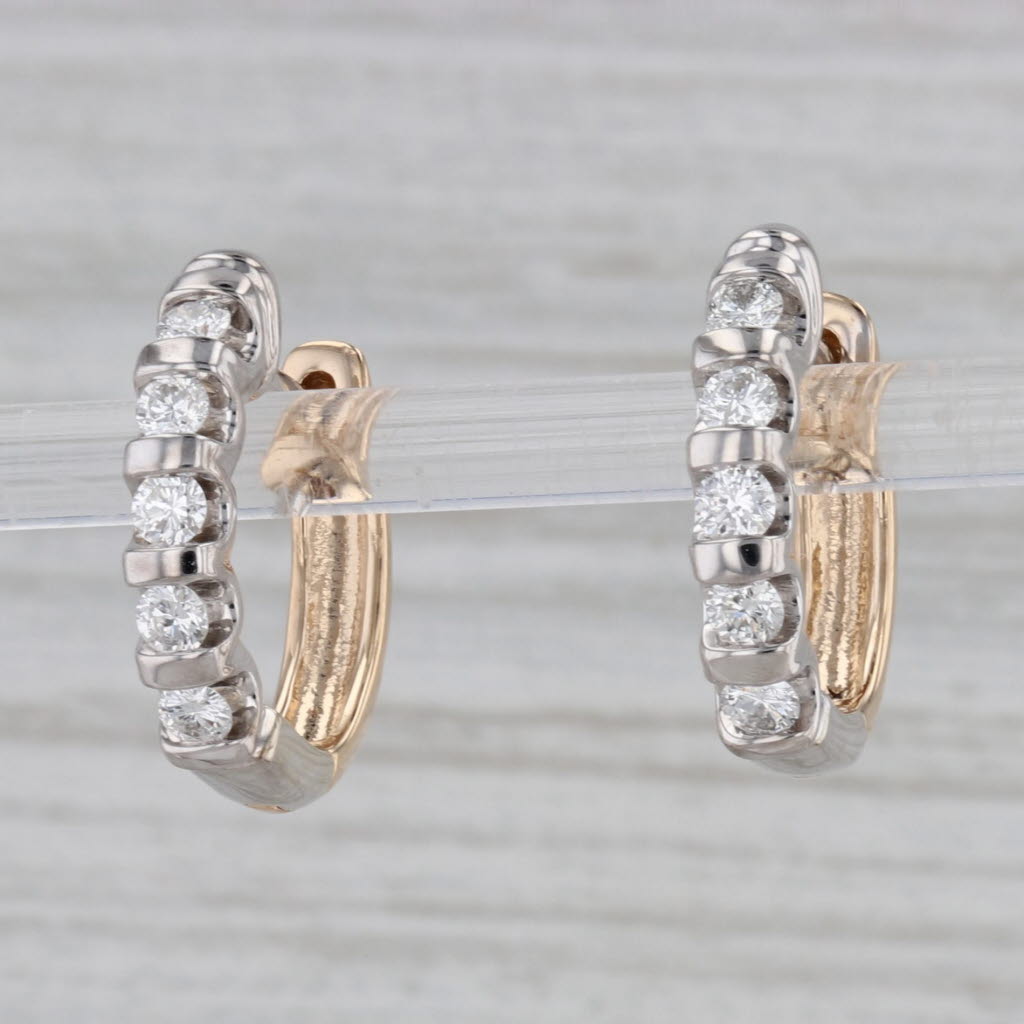 Gray 0.47ctw Diamond Hoop Huggie Earrings 14k Gold 2-Toned Hinged Snap Top