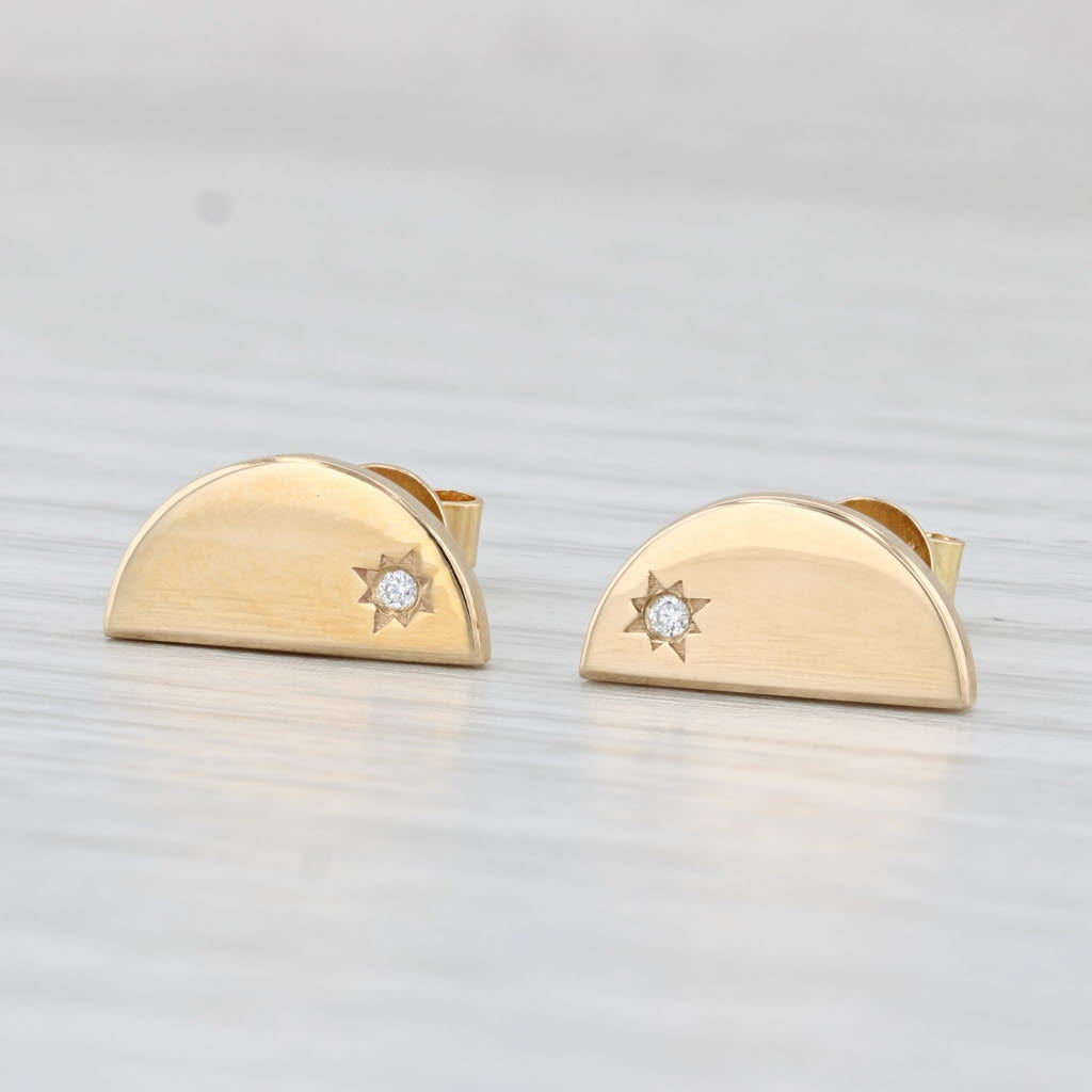 Light Gray New Half Moon Diamond Stud Earrings 14k Yellow Gold